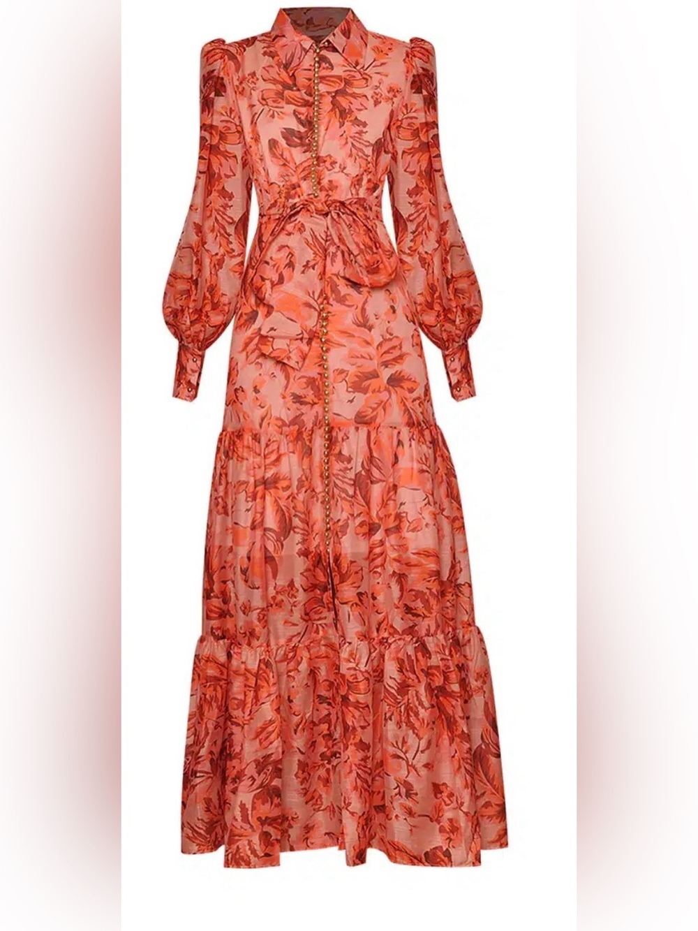 Floral Button-Front Maxi Dress in Coral | Medium/Large